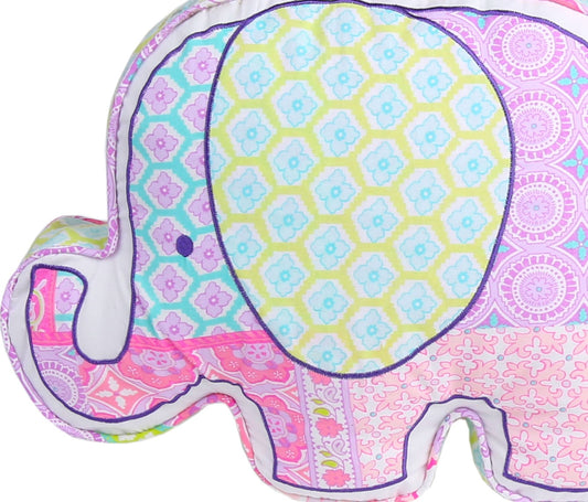 Pink Elephant Paisley Patchwork Embroidered Novelty Decor Throw Pillow