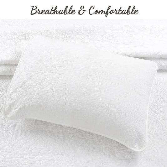 Solid White Chic Brocade Matelassé Medallion Floral Cotton Reversible Quilt Bedding Set