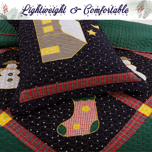 Christmas Cabin Night Reversible Quilt Bedding Set