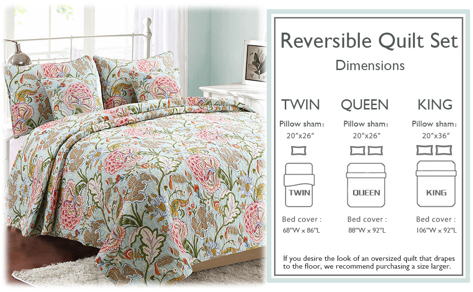 Riemer Tropical Floral Cotton 3-Piece Reversible Quilt Bedding Set