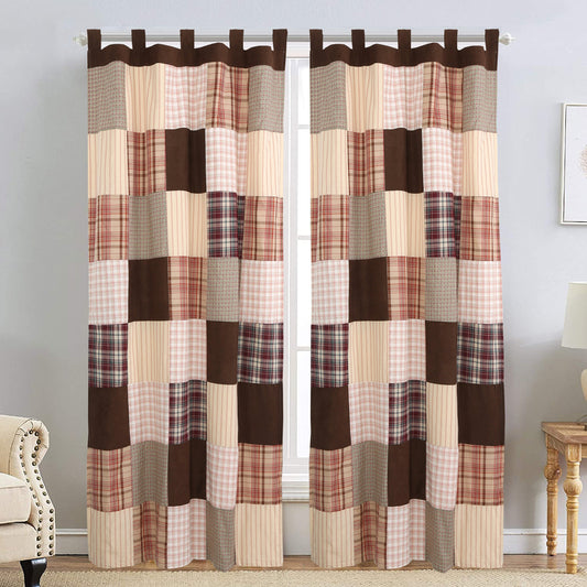 Jakob Plaid Brody Brown Striped Patchwork Window Curtain Panel/Drapes