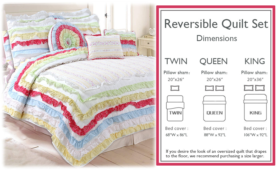 Petri Ruffle Lace Cotton Reversible Quilt Bedding Set