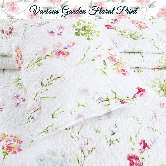 Carlotta Light Pink Blue Floral Print Reversible Quilt Bedding Set