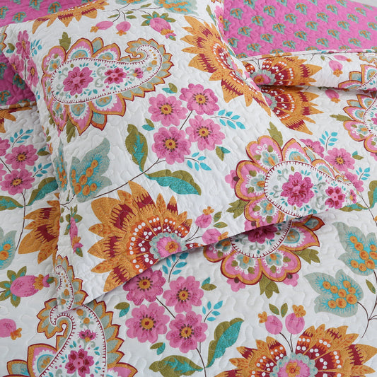 Victoria Floral Paisley 3-Piece Reversible Quilt Bedding Set