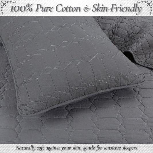 Diamond Honeycomb Solid Chic Gray 3 Piece Cotton Reversible Quilt Bedding Set