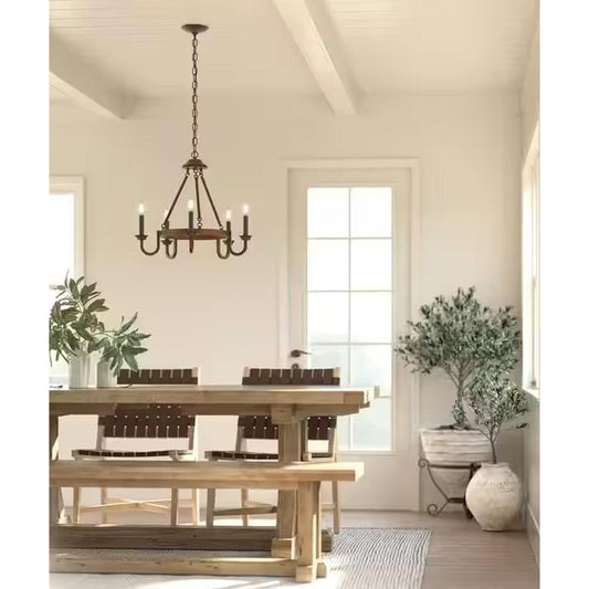 Barrett 22"W 5-Light Chandelier by Kichler Auburn Stain with Anvil Iron Finish