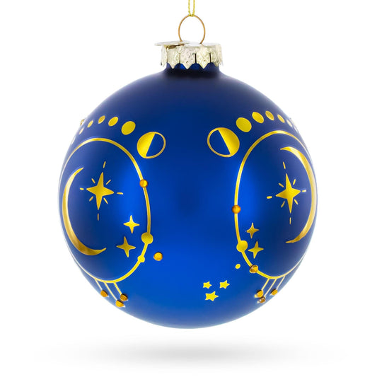 Blue Celestial Sun Face and Moon Glass Ball Christmas Ornament