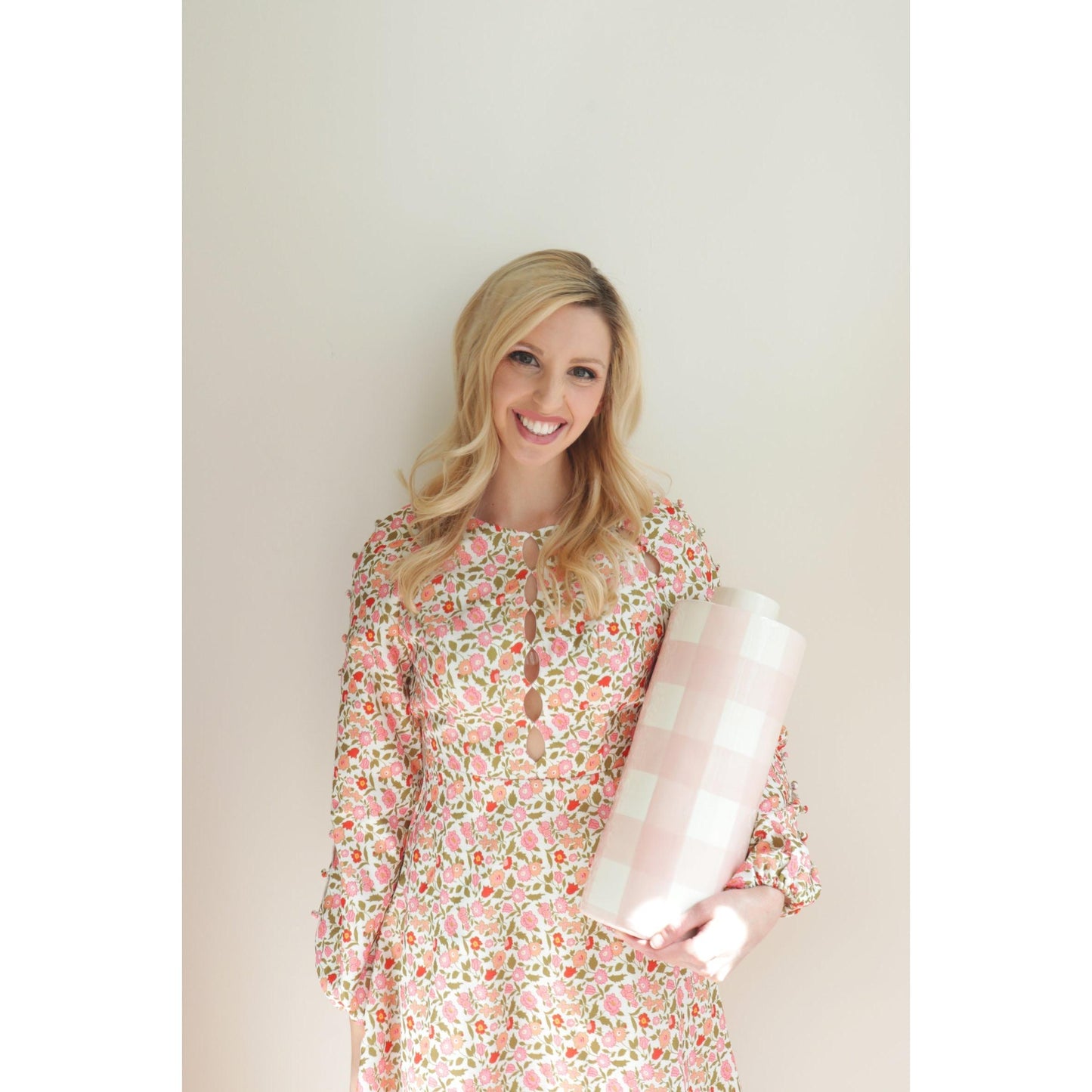 Blush Gingham Column Lamp
