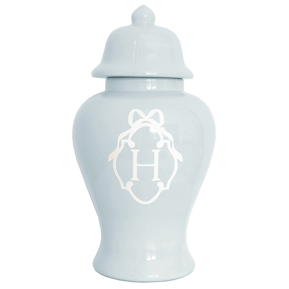 Bow Monogram Ginger Jars in Hydrangea Light Blue