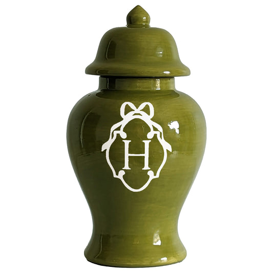 Bow Monogram Ginger Jars in Moss Green