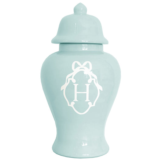 Bow Monogram Ginger Jars in Robin's Egg Blue