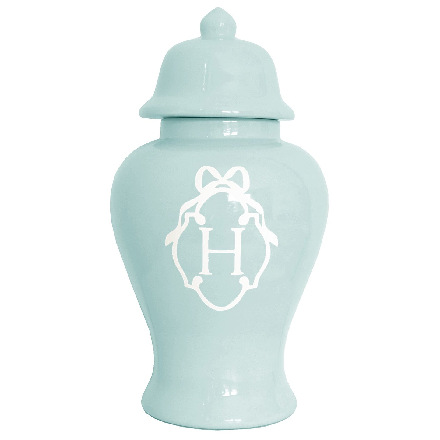 Bow Monogram Ginger Jars in Robin's Egg Blue