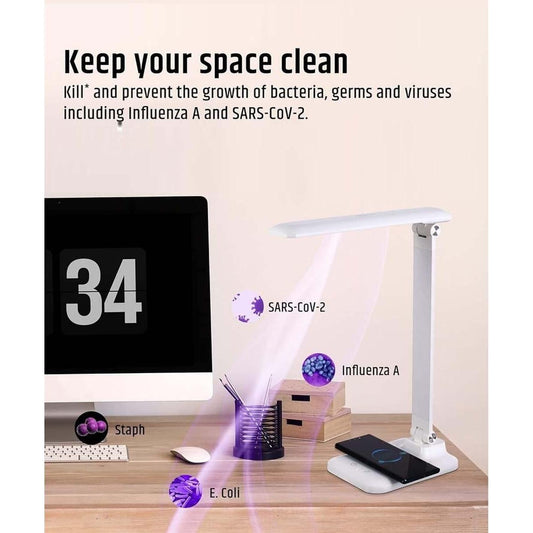 Brilli 15"H Bright-Clean Antimicrobial LED Desk Lamp Matte White Finish with Wireless Charging