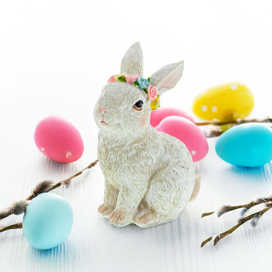 Bunny with Textured Fur Figurine Elegant Spring & Easter Rabbit Decoration 4.2 Inches
