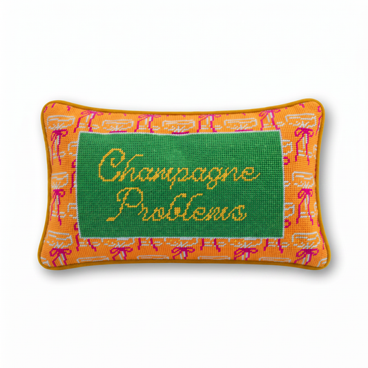 Champagne Problems Needlepoint Pillow