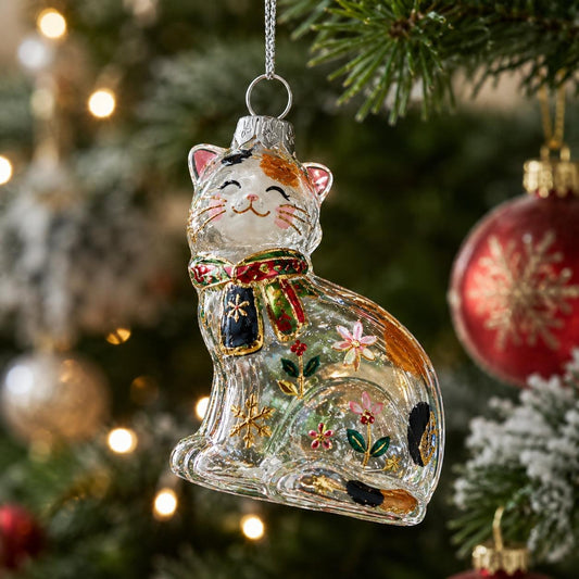 Cat Clear Glass Christmas Ornament