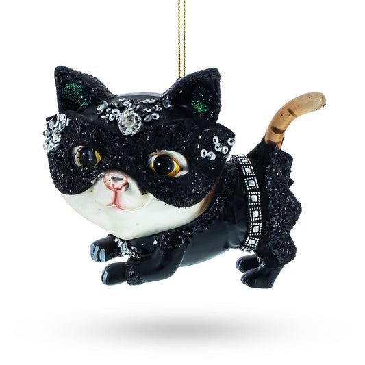 Cat in Mask Glass Christmas Ornament