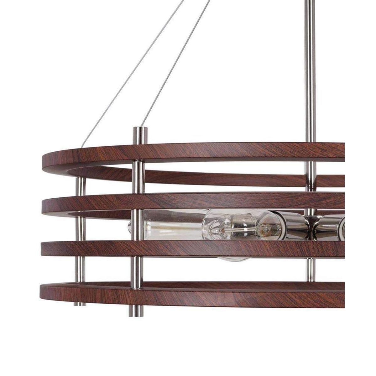 Catalina 24"W 6-Light Polished Nickel Drum Modern Pendant Mahogany Wood Finish Shade