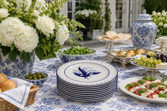 a table with plates and food on it
