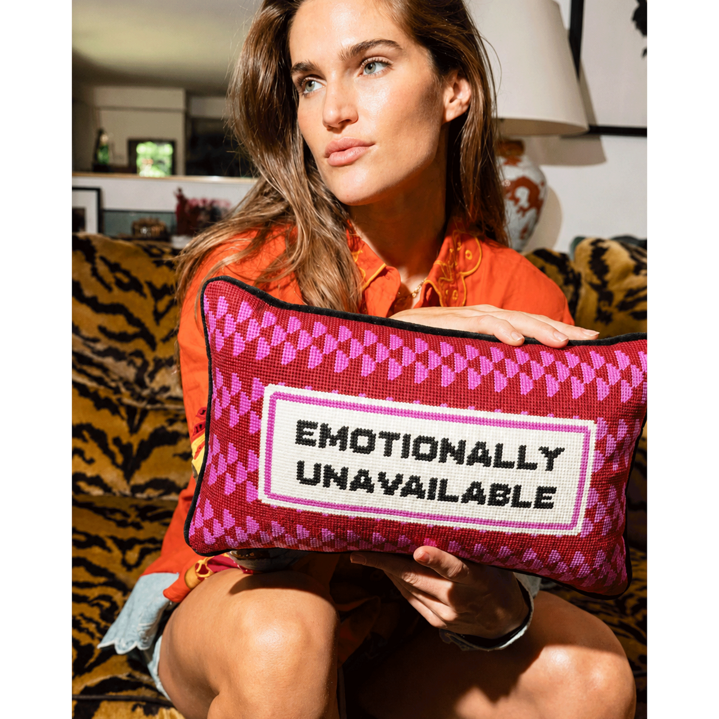Emotionally Unavailable Needlepoint Pillow