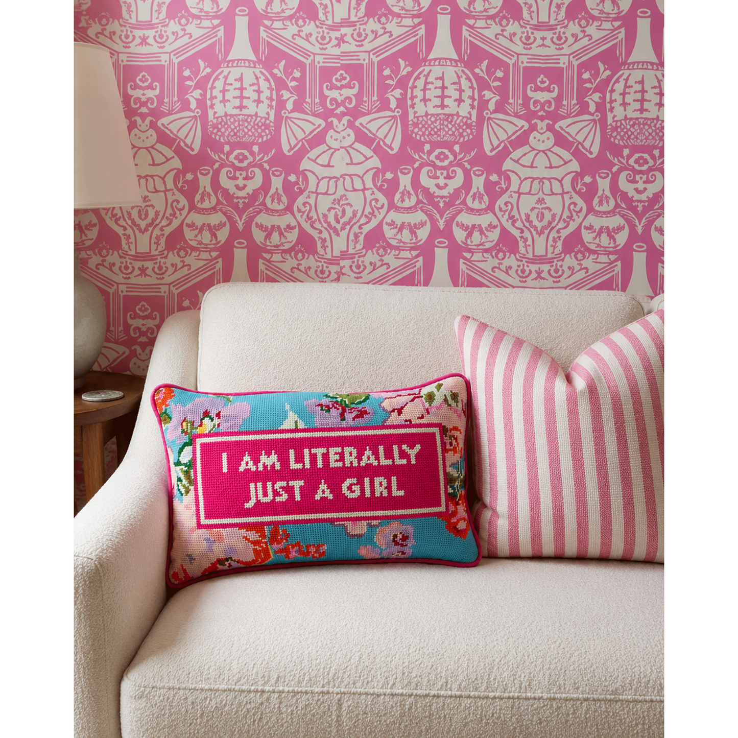 Just A Girl Needlepoint Pillow