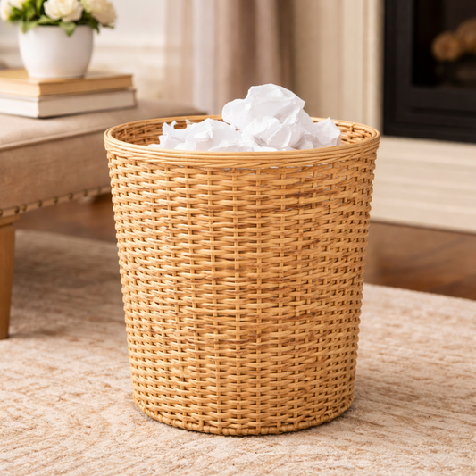 a basket with crumpled paper in it