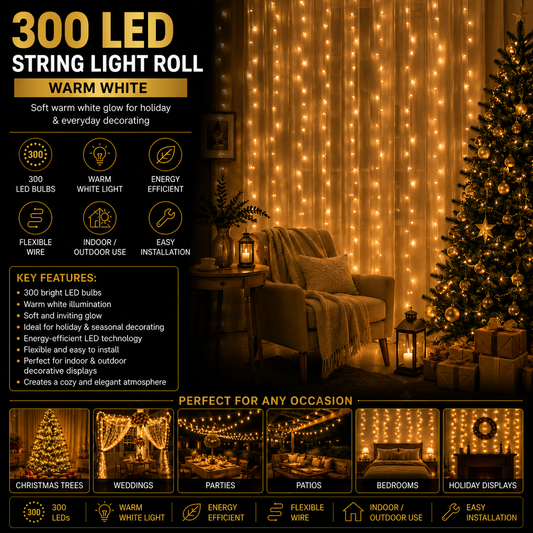 300 LED String Light Super Bright Roll - Warm White