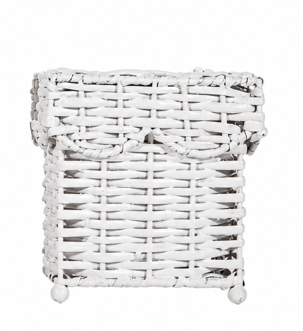 Square Scalloped White Wicker Wastepaper Basket & Tissue Holder (2 Options)