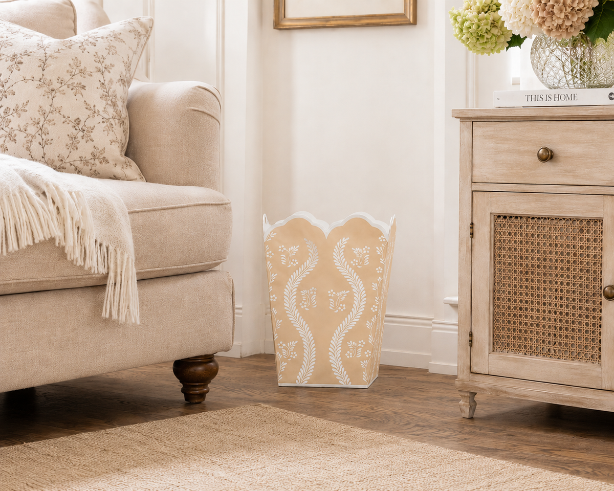 Tan Square Trellis Wastepaper Basket & Tissue Holder (3 Options)