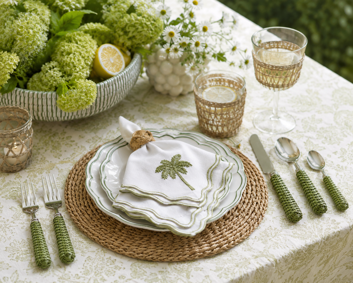 Green Basketweave Five Piece Flatware Set