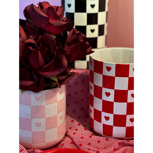 Checkered Heart Large Vase/Utensil Holder