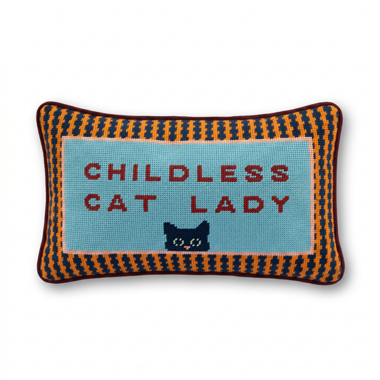 Childless Cat Lady Needlepoint Pillow