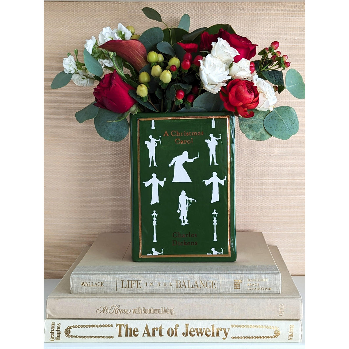 Christmas Classics Book Vase- A Christmas Carol in Holiday Green