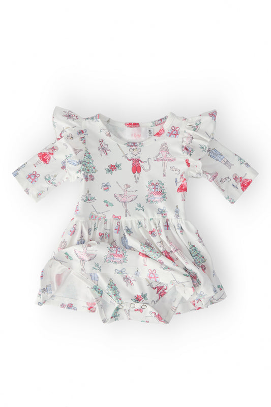 Clara's Christmas 3/4 Sleeve Flutter Twirl Bodysuit