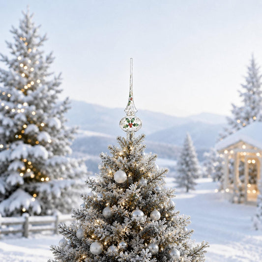 Clear Mouth-Blown Finial Glass Christmas Tree Topper 11 Inches