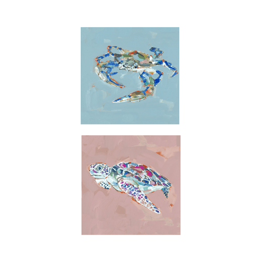 Coastal Love Blue Crab Turtle Seahorse Fine Art Print