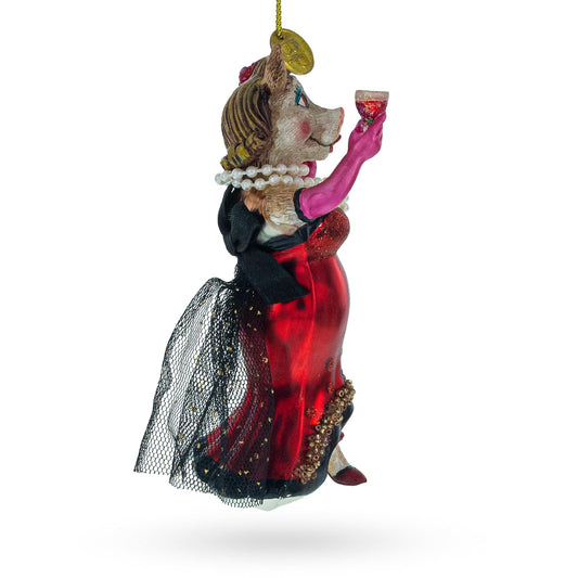 Cow Sipping Red Wine Glass Christmas Ornament