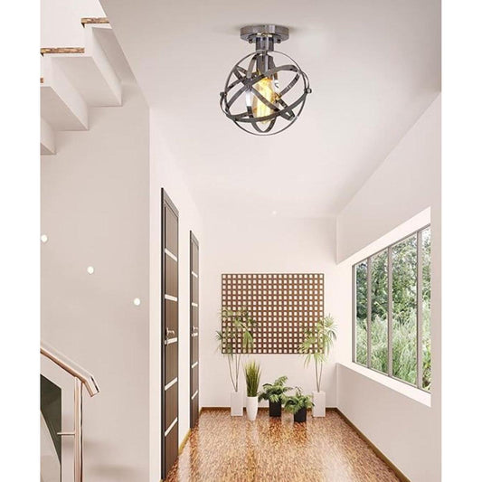 Cresswell 10"W Colton Orbit 1-Light Chrome Elliptical Rings Semi-Flushmount Orb Light Fixture