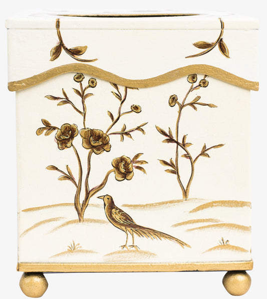 Ivory & Gold Scalloped Footed Wastepaper Basket & Tissue (2 Options)