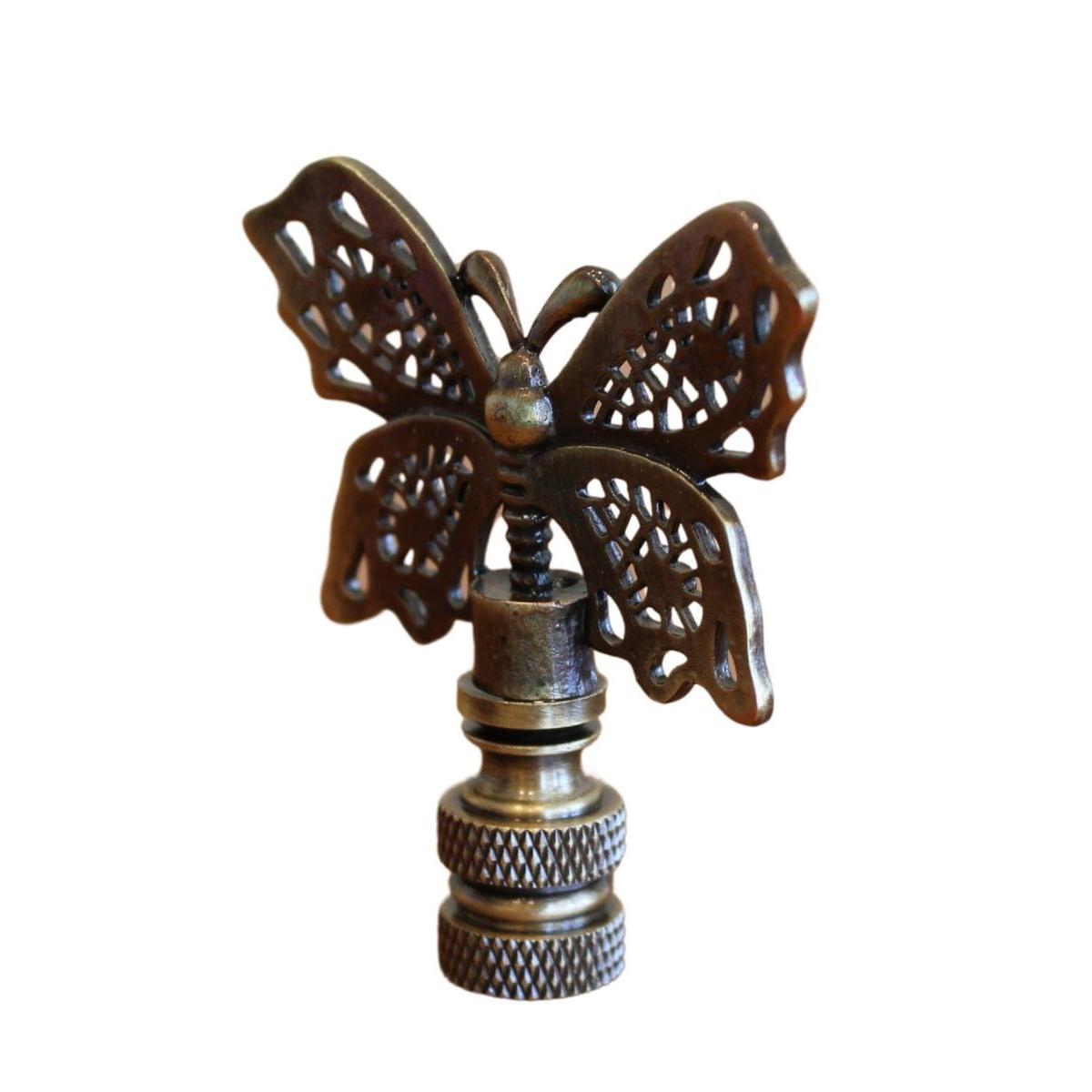 Decorative Butterfly Lamp Finial Antique Brass, 2.3"h