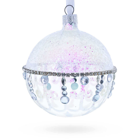 Diamond Chandelier on a Crystal Clear Glass Ball Christmas Ornament 3.25 Inches