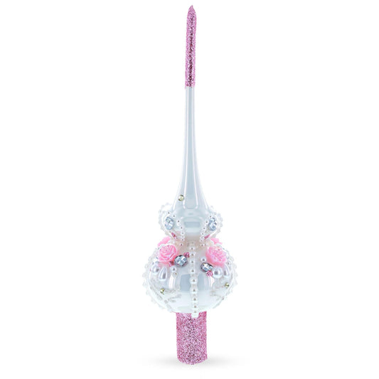 Dimensional Roses on Champagne Glass Christmas Tree Topper 11 Inches