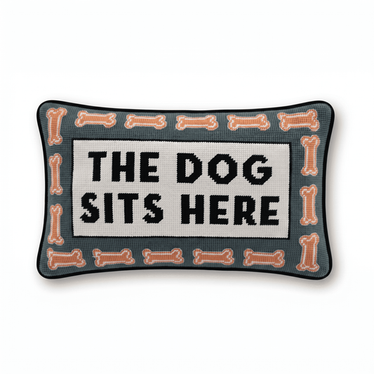 Dog Sits Here Needlepoint Pillow