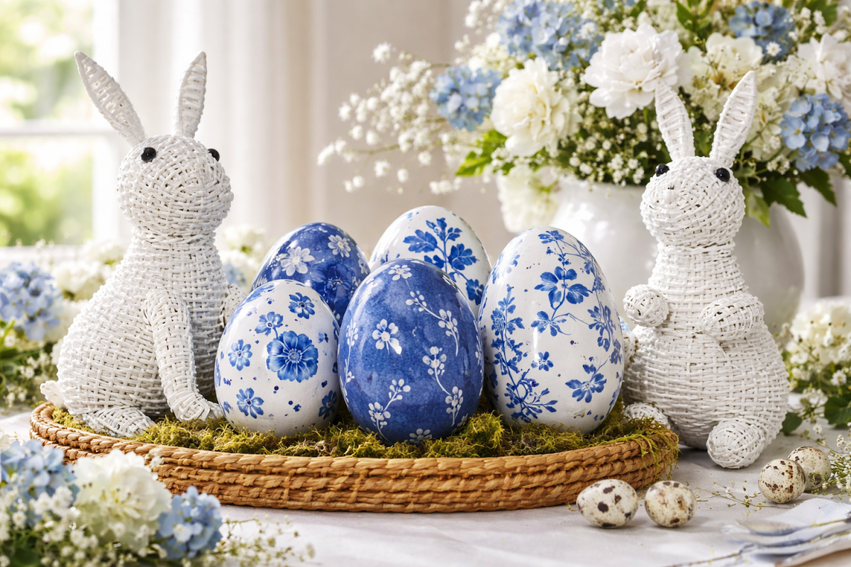 Blue & White Tulip Porcelain Egg