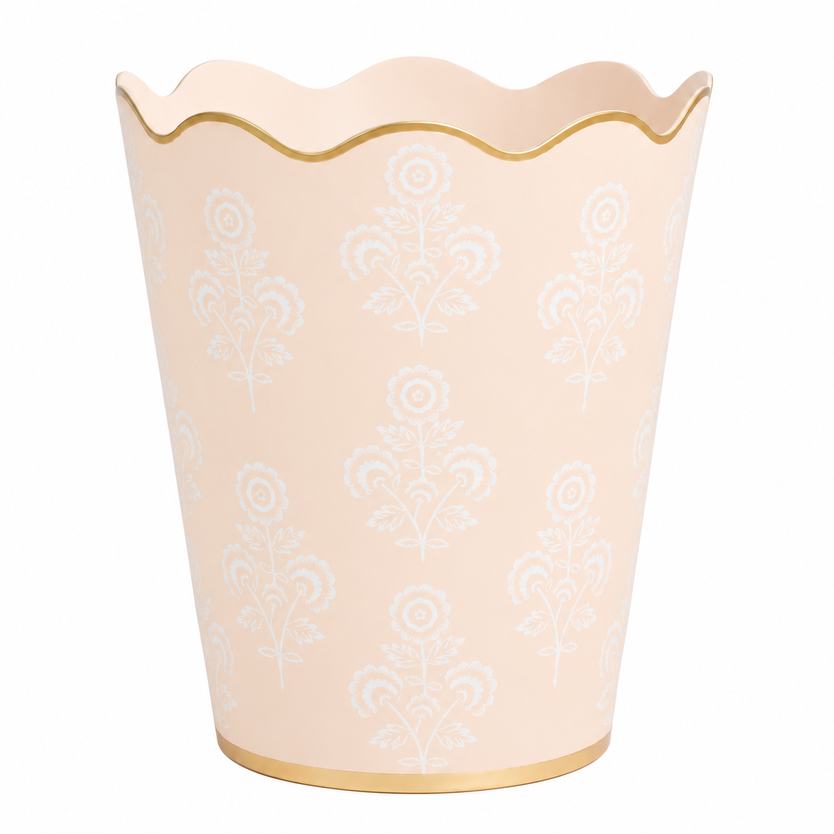 Pale Peach Floral Scalloped Wastepaper Basket & Tissue (2 Options)