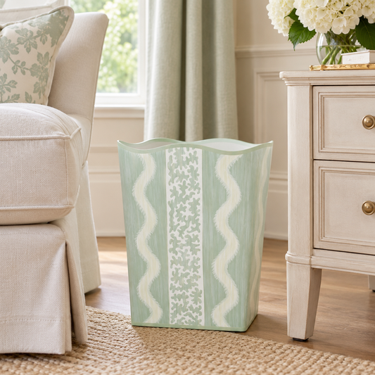 Green Ikat Wastepaper Basket & Tissue (2 Options)