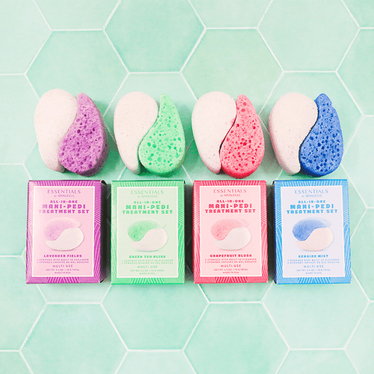 a group of colorful objects on a tile surface