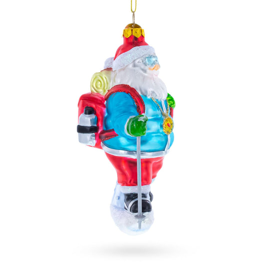 Explorer Santa with Goggles And Trekking Pole Glass Christmas Ornament