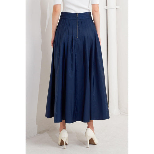 LUXE FLARE WOVEN PLEATED MIDI SKIRT