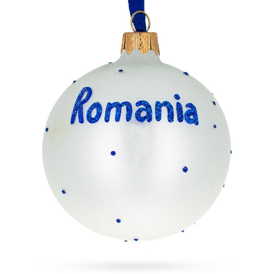 Flag of Romania Glass Ball Christmas Ornament 3.25 Inches